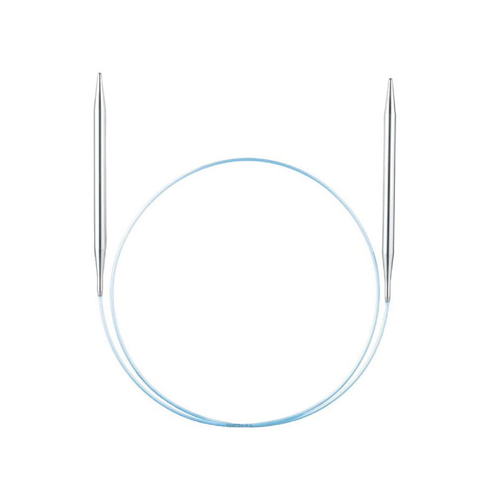 Knitting needles with a circular needle on a white background