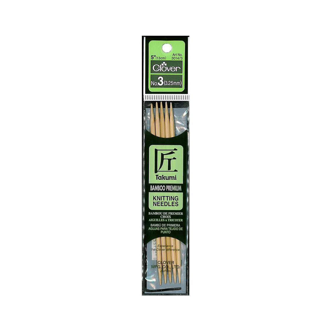 Pack of Takumi Bamboo Premium knitting needles with Clover branding on a white background