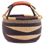 African Market Basket - Bolga Ghana Navy Blue with Brown Han