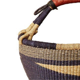 African Market Basket - Bolga Ghana Navy Blue with Brown Han