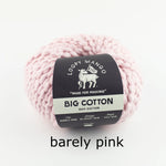 Ball of light pink yarn with a loopy mango label on a white background