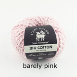 Ball of light pink yarn with a loopy mango label on a white background