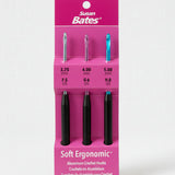 Susan Bates Soft Ergonomic crochet hooks in a pink packaging on a white background