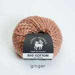 Ball of ginger colored yarn with Loopy Mango label on a white background
