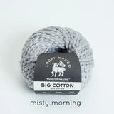 Ball of light grey yarn with Loopy Mango label on a white background